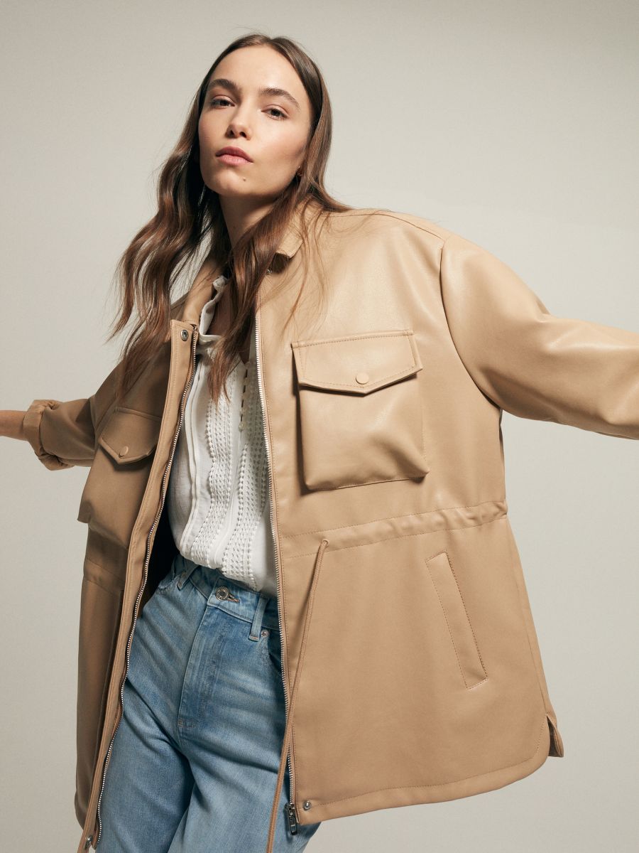 beige leather coat