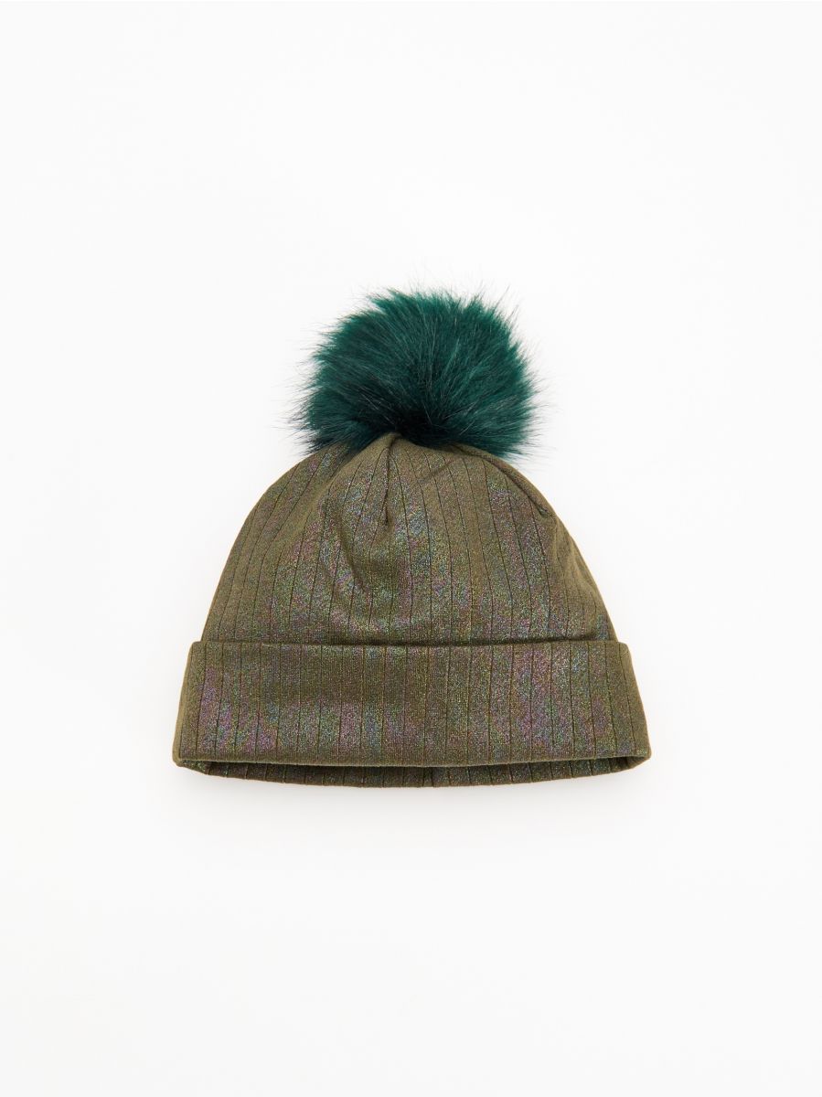 khaki green bobble hat