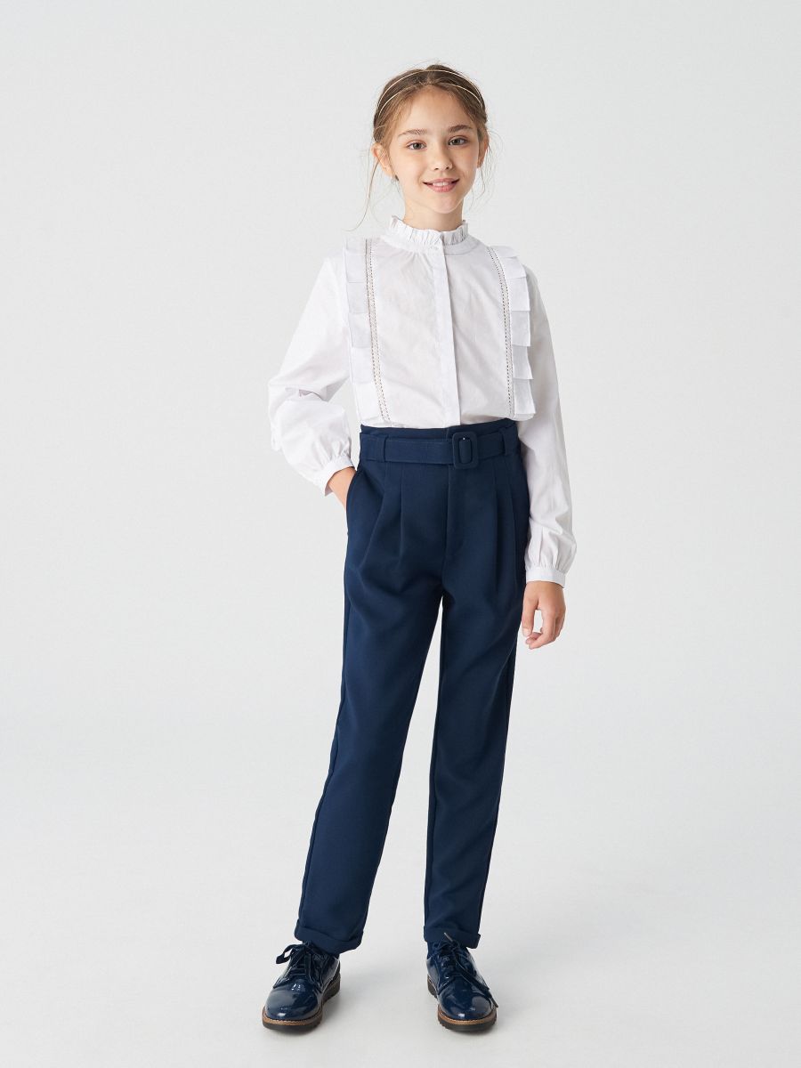 navy cigarette trousers