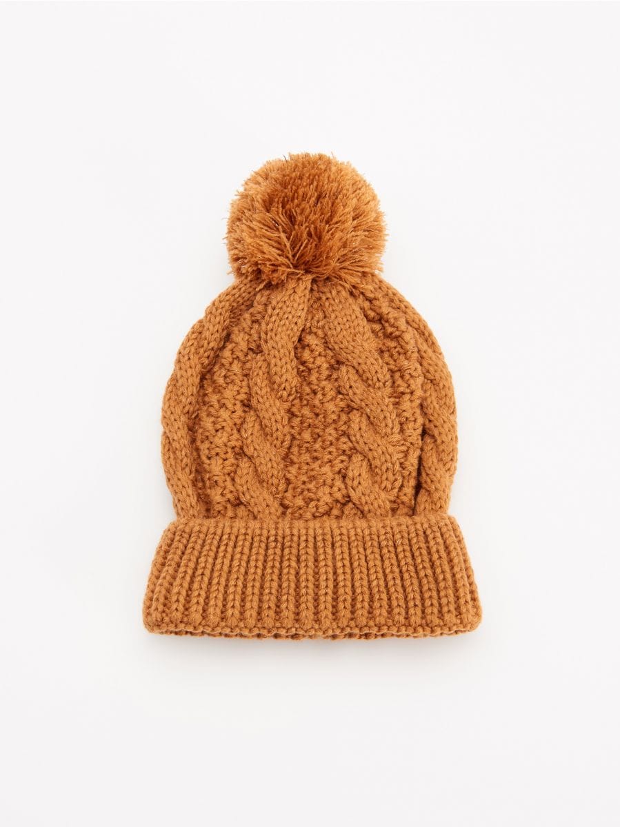 brown bobble hat