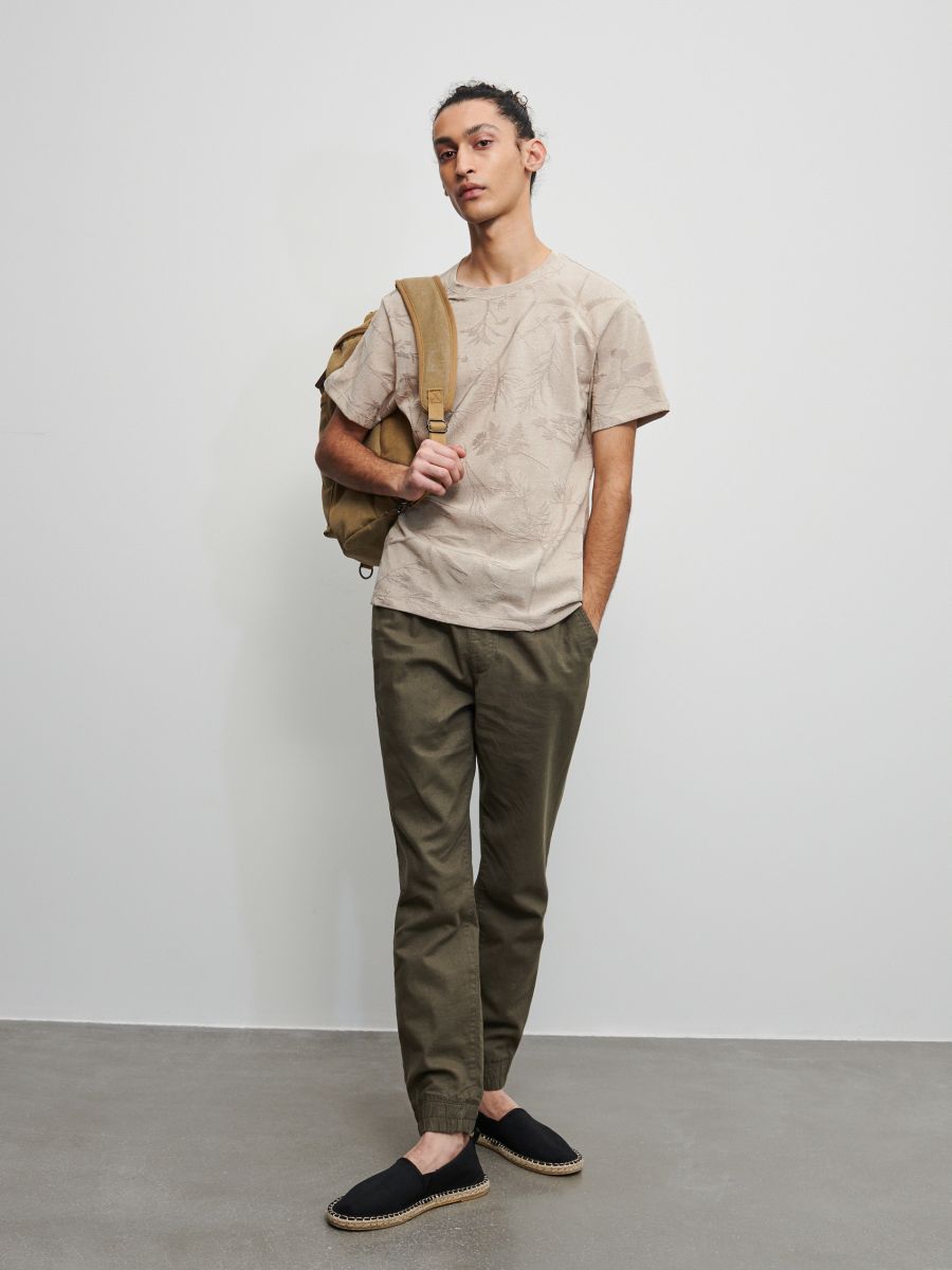 green linen joggers