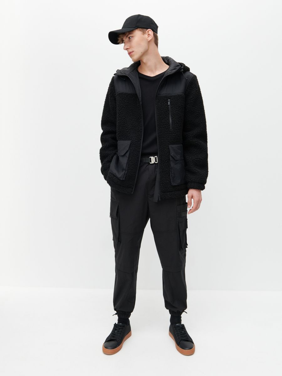 mens black sherpa hoodie